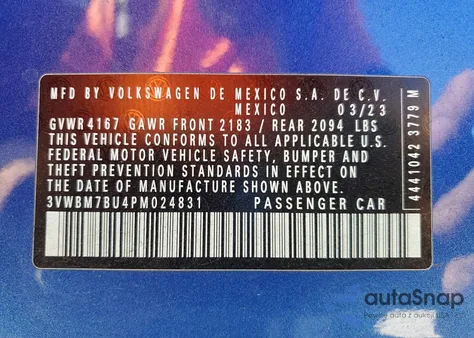 2023 Volkswagen Jetta Sport z USA, uszkodzony, nr VIN 3VWBM7BU4PM024831